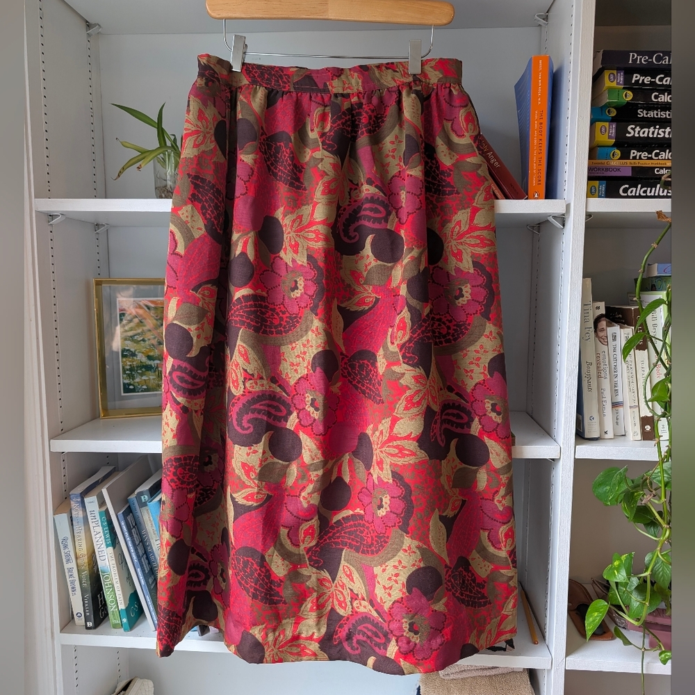 Vintage Handmade Midi Skirt Floral Patterned Size Large 70's Boho Twee Whimsi